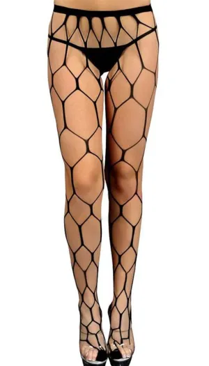 Black Hexagon Net Pantyhose - One Size Fits Most