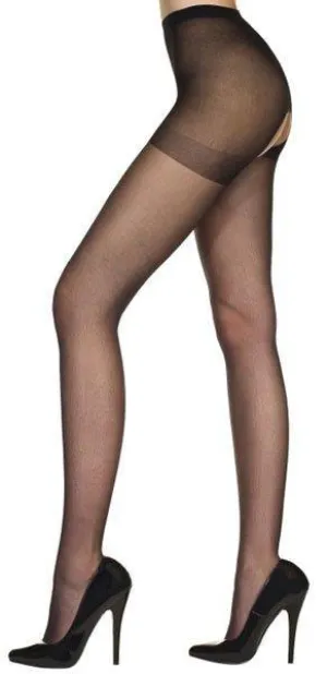 Black Sheer Crotchless Pantyhose - OS/Queen Size Available