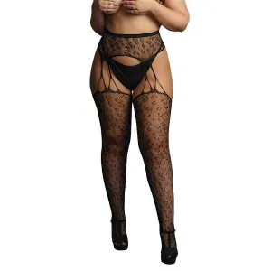 Le Désir Black Suspender Leopard Pantyhose XL