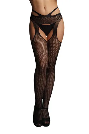 Le Désir Black Suspender Pantyhose With Strappy Waist