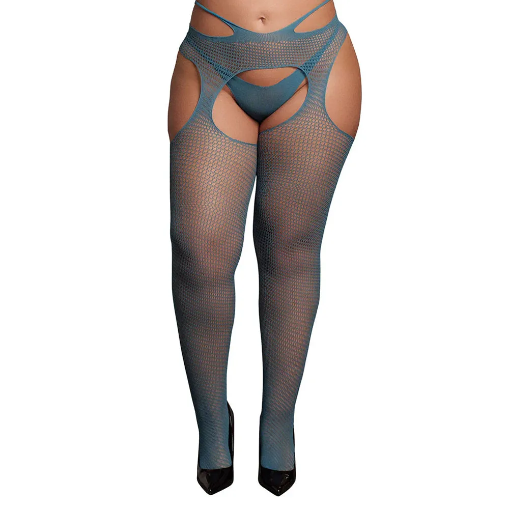 Le Désir Blue Strappy Suspender Pantyhose XL