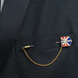 Peluche Union Jack Golden, Red and Navy Blue Colored Lapel Pin for Men